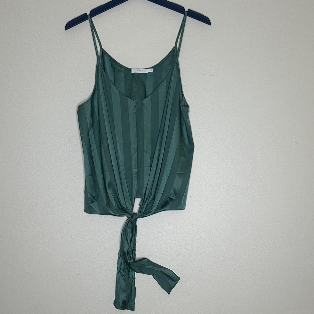Lush Emerald Striped Camisole with Front Knot